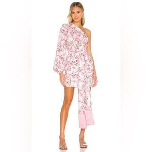 BRONX AND BANCO Layla Floral Pink White One Shoulder Silk Bow Mini Dress Size S